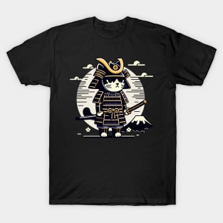 Kawaii Cat Anime Japanese Retro Samurai Novelty Funny Cat T-Shirt